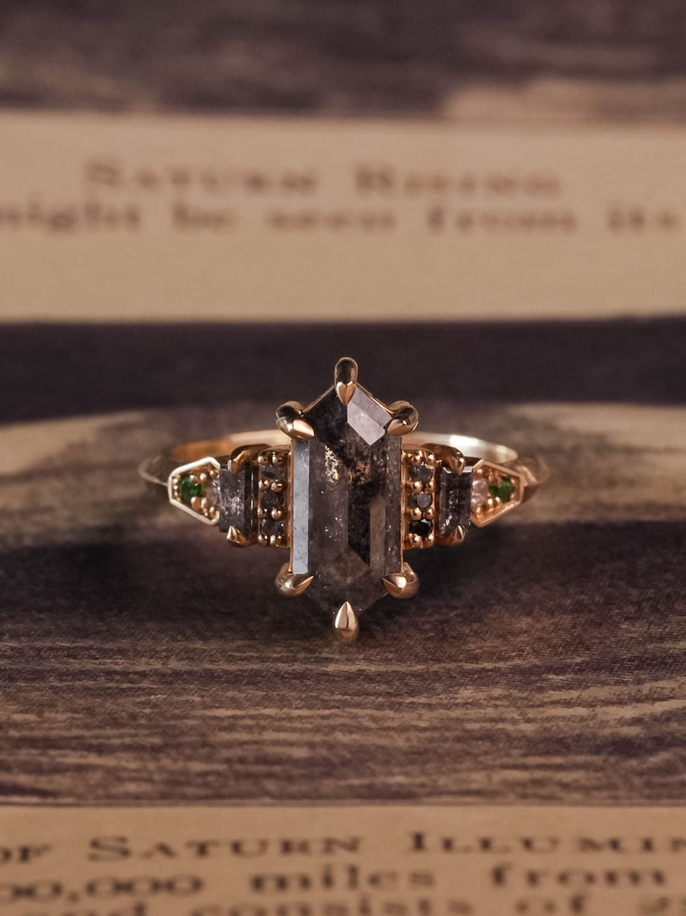 Elora Hexagon Salt & Pepper Deco Ring
