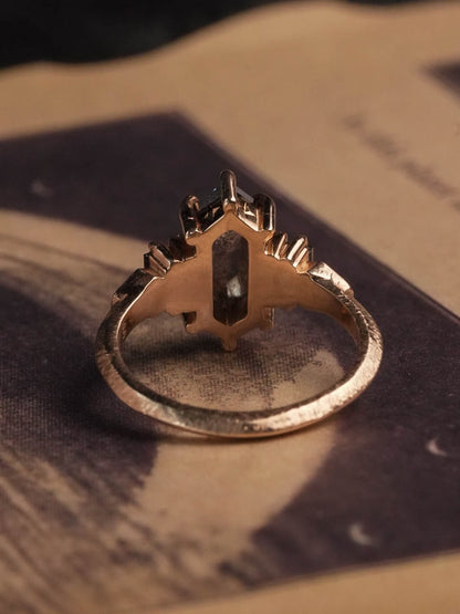 Elora Hexagon Salt & Pepper Deco Ring