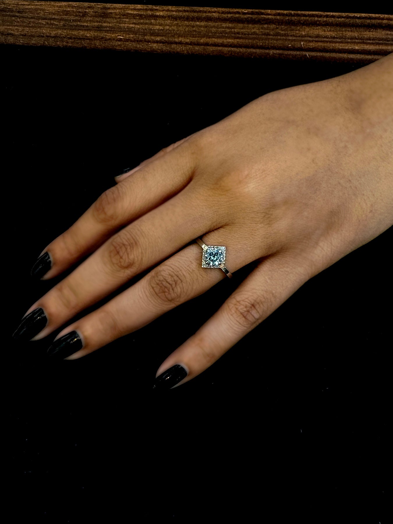 Greyjoy Grey Moissanite Chevron Halo