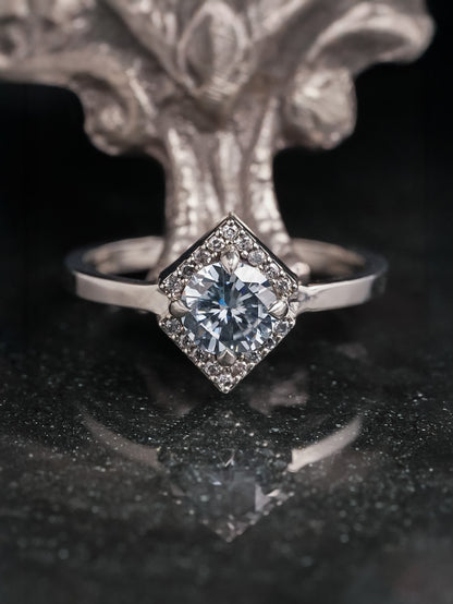 Greyjoy Grey Moissanite Chevron Halo