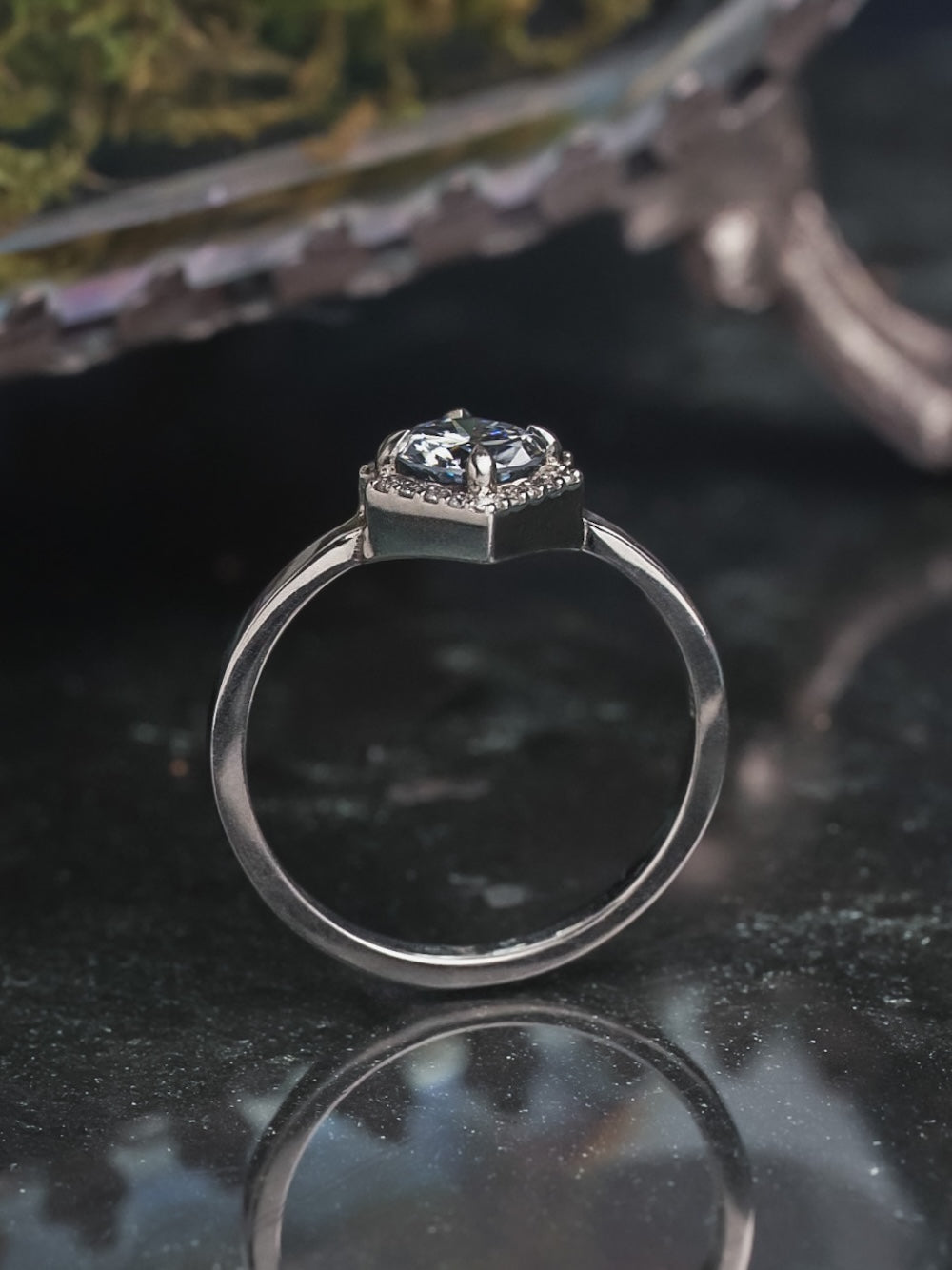 Greyjoy Grey Moissanite Chevron Halo