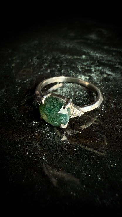 Luna Moss Agate Ring - Silver