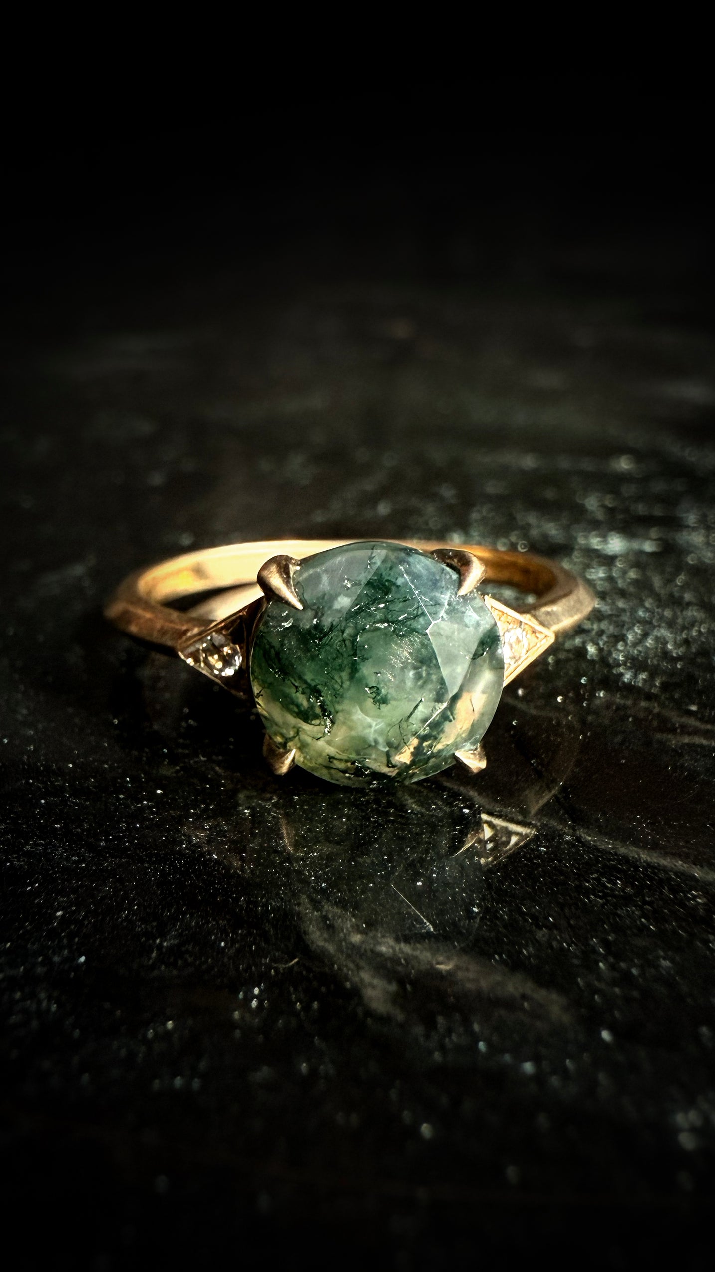 Luna Moss Agate Ring - Brass