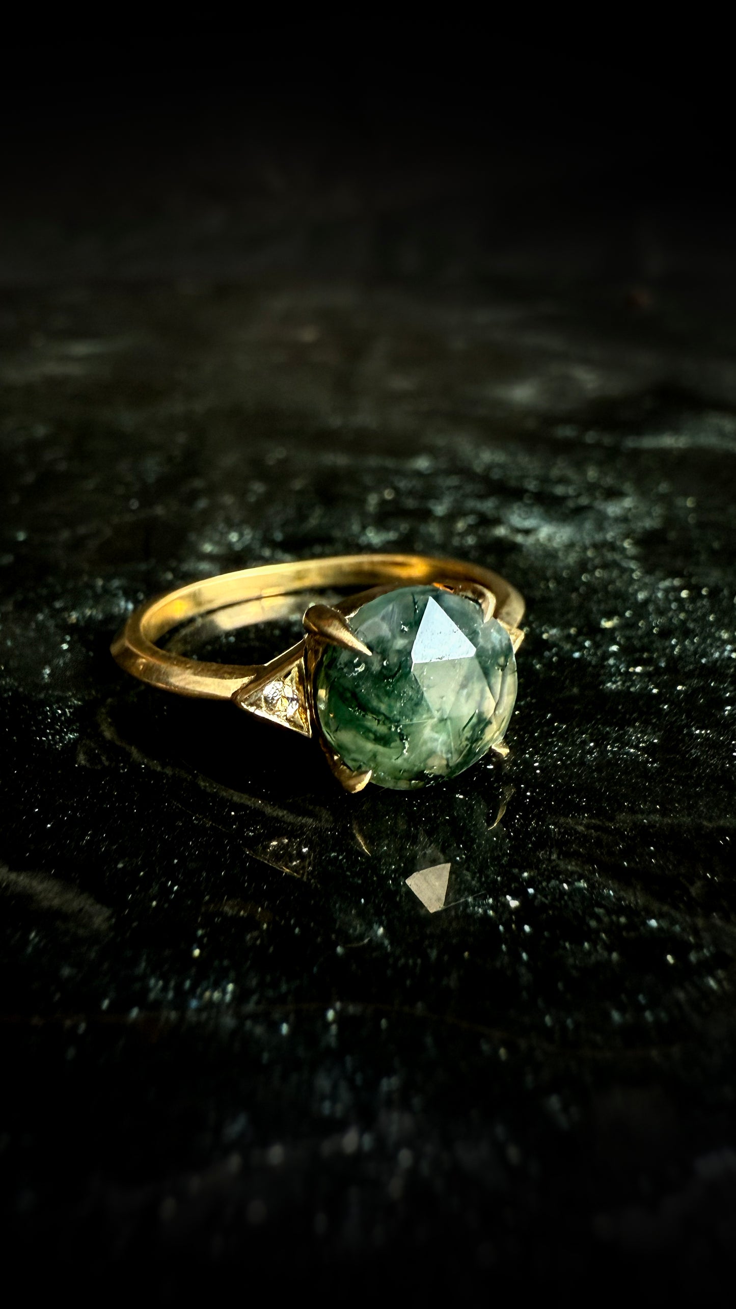Luna Moss Agate Ring - Brass