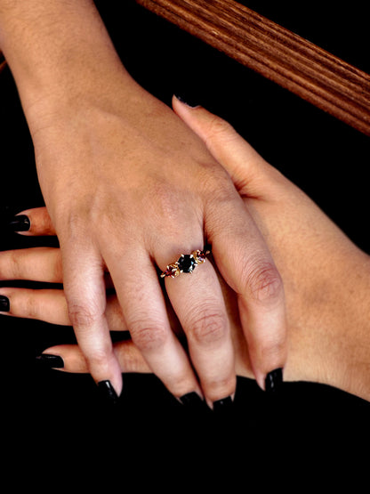 Marsali Black Spinel and Garnet Ring