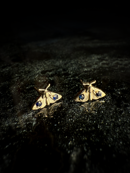 Mini Moth Sapphire Gold Studs