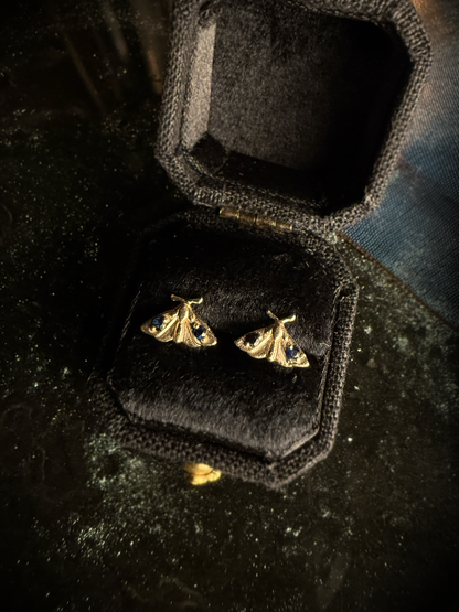Mini Moth Sapphire Gold Studs