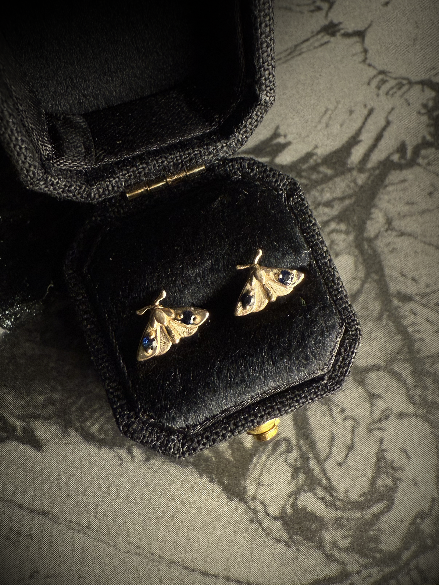 Mini Moth Sapphire Gold Studs