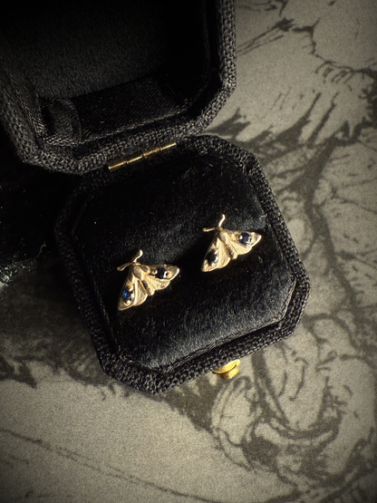 Mini Moth Sapphire Gold Studs