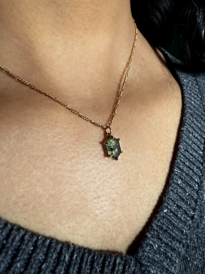 Moss Agate Hex Necklace