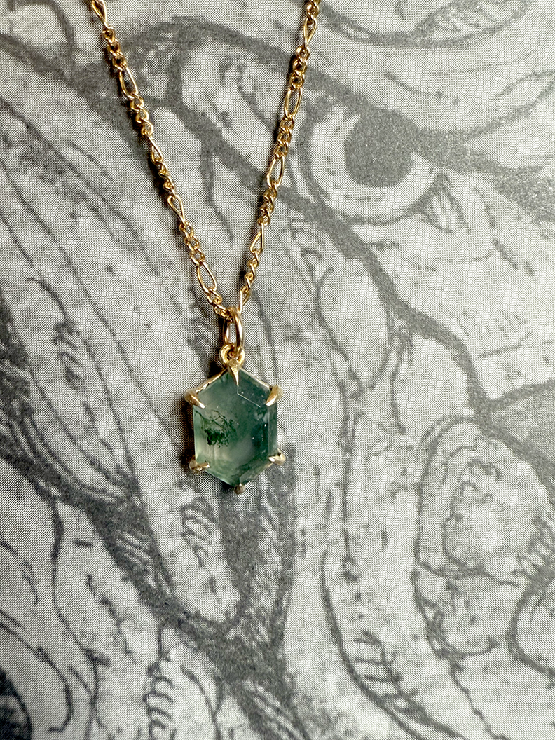 Moss Agate Hex Necklace