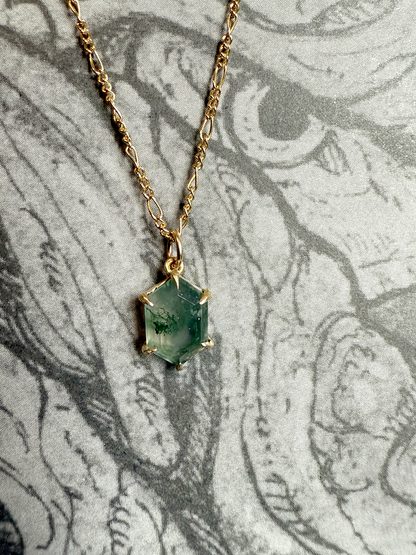 Moss Agate Hex Necklace