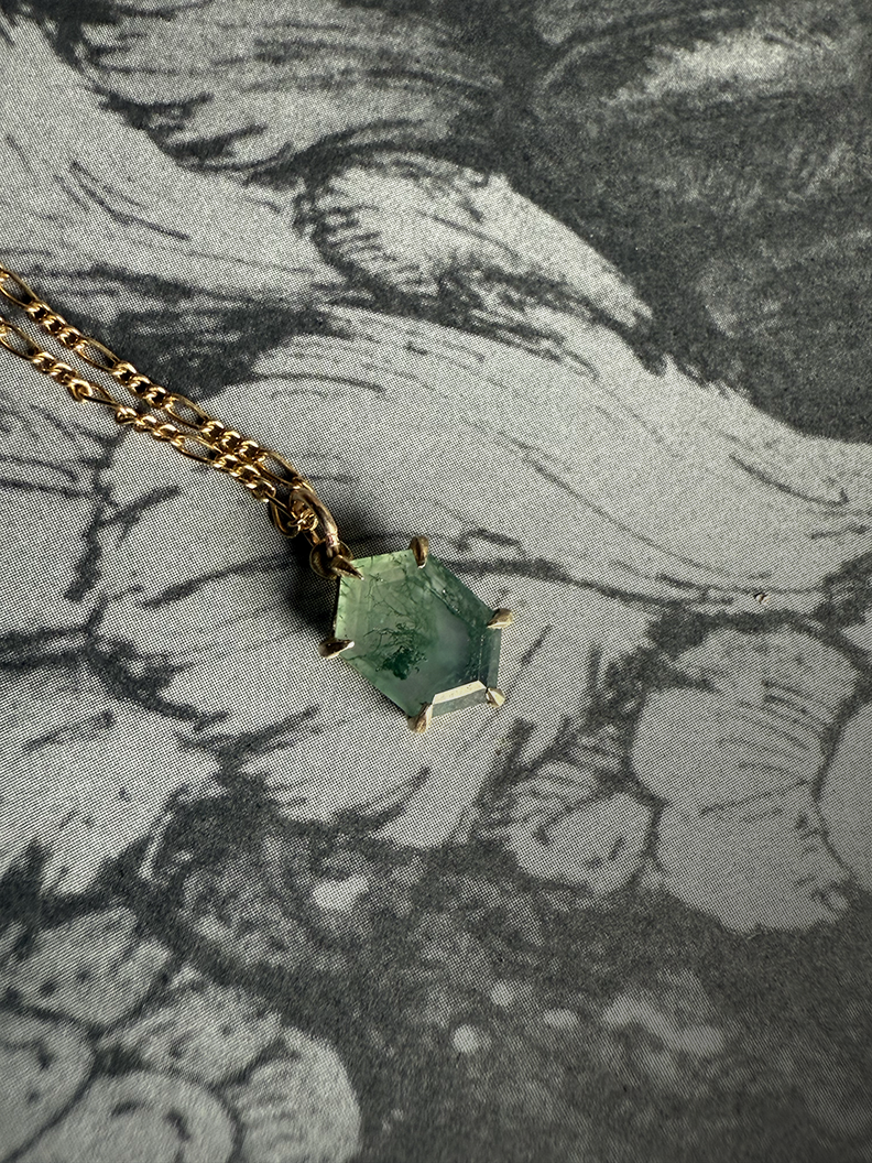 Moss Agate Hex Necklace
