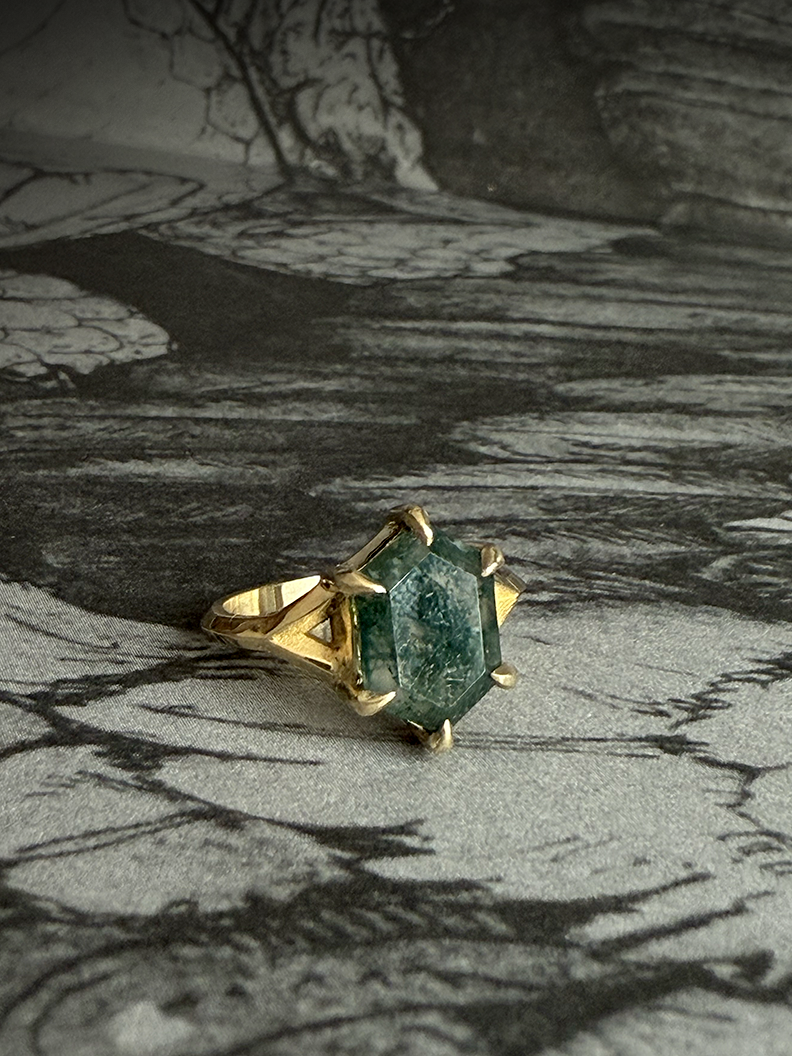 Hex Moss Agate Ring