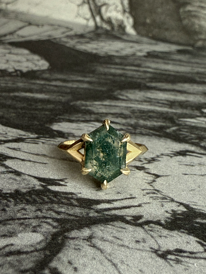 Hex Moss Agate Ring