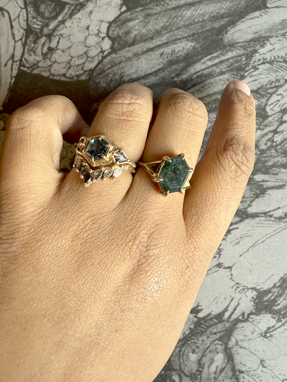 Hex Moss Agate Ring