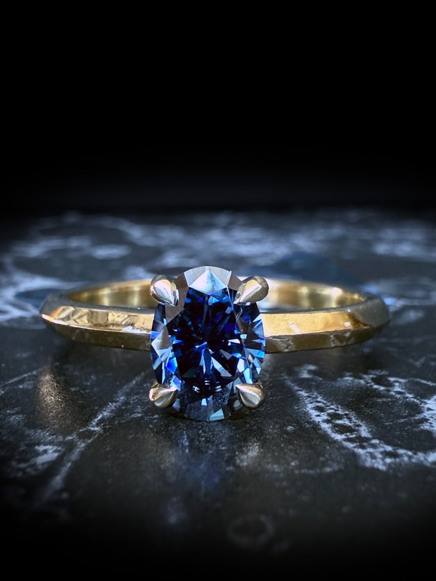 Olenna Oval Blue Moissanite Ring