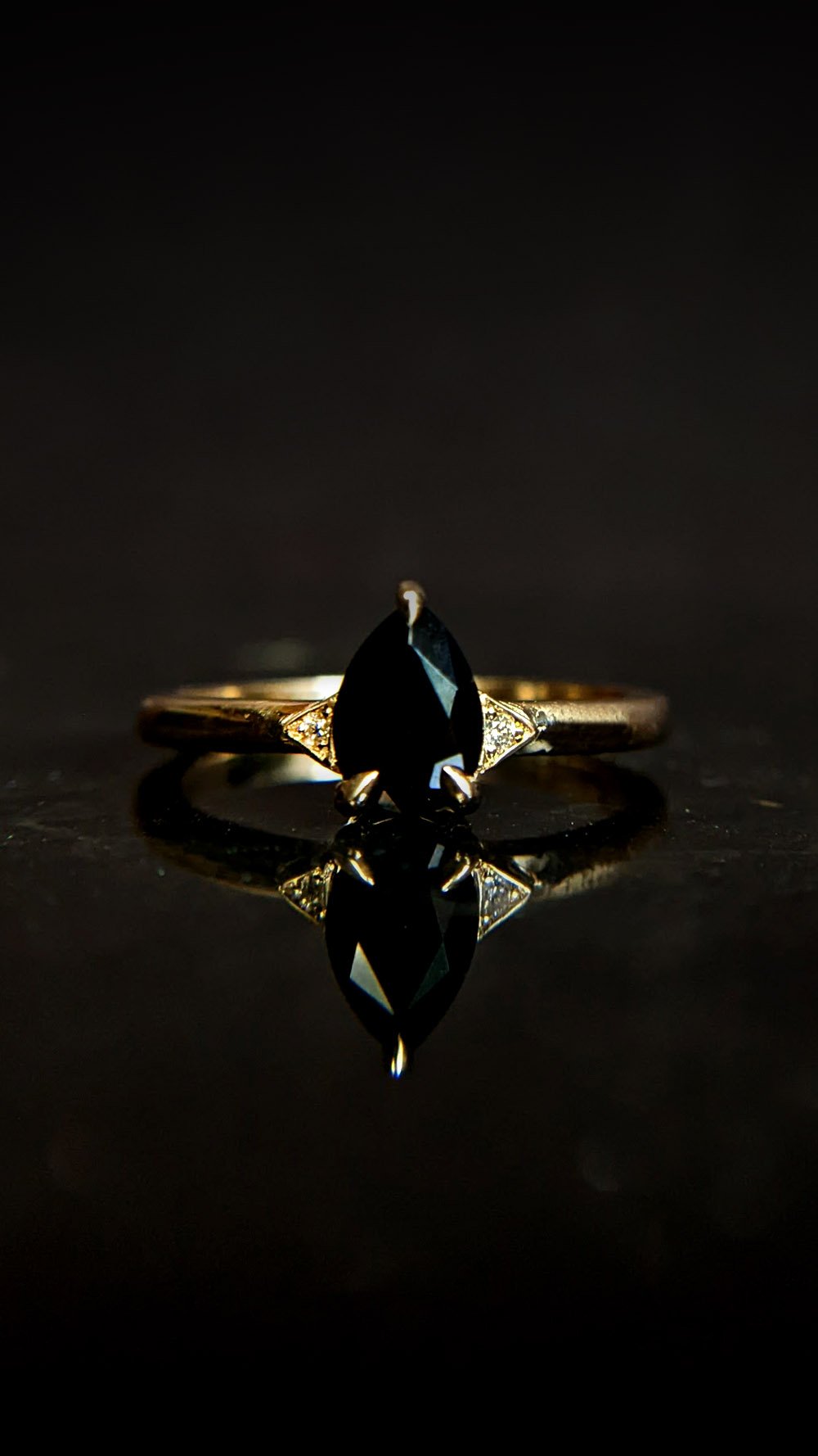 Luna Pear Spinel and Grey Diamond Ring