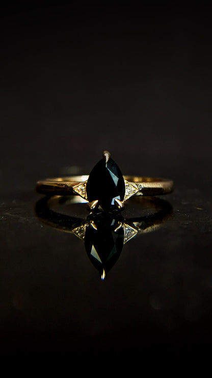 Luna Pear Spinel and Grey Diamond Ring