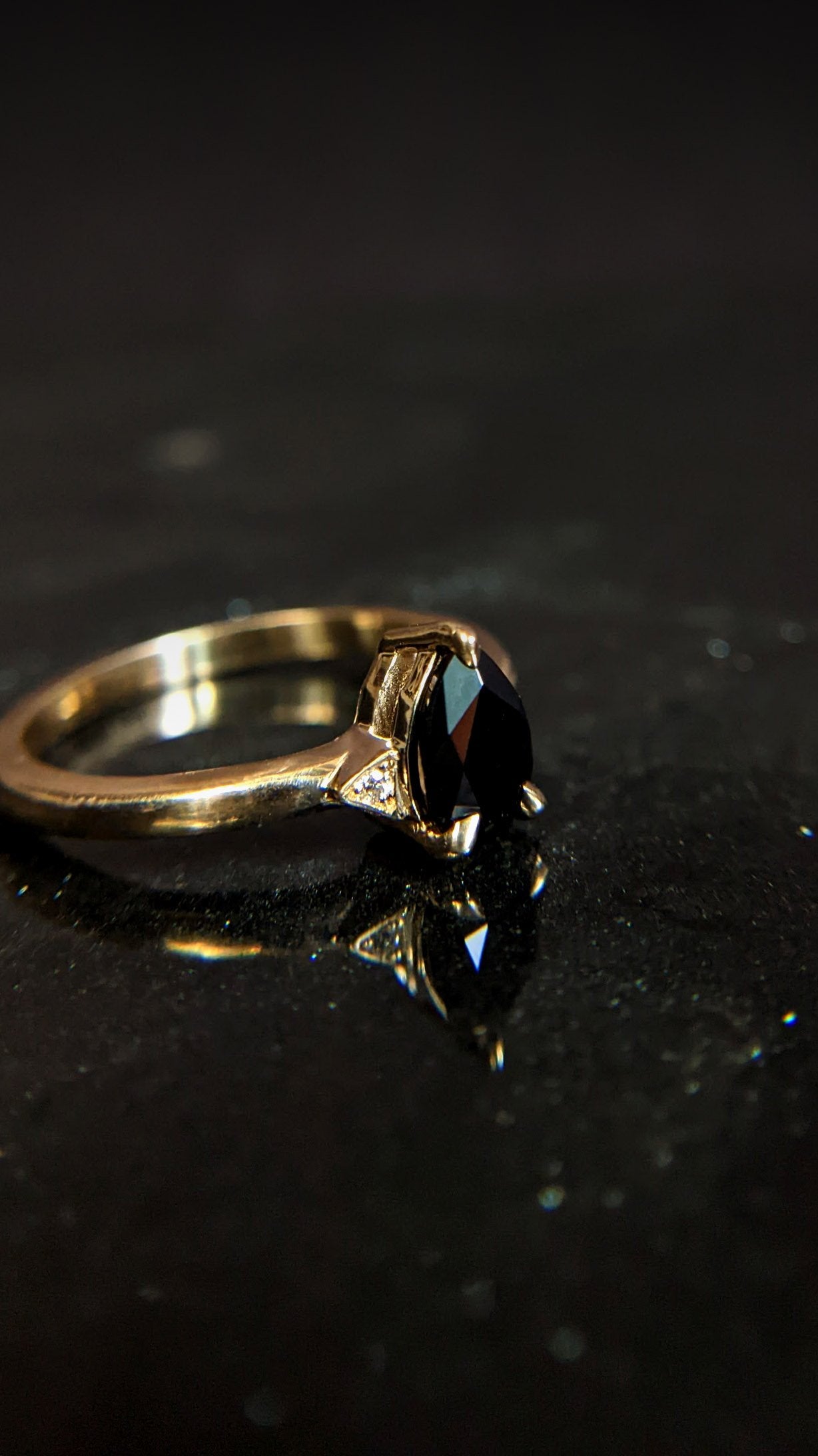 Luna Pear Spinel and Grey Diamond Ring