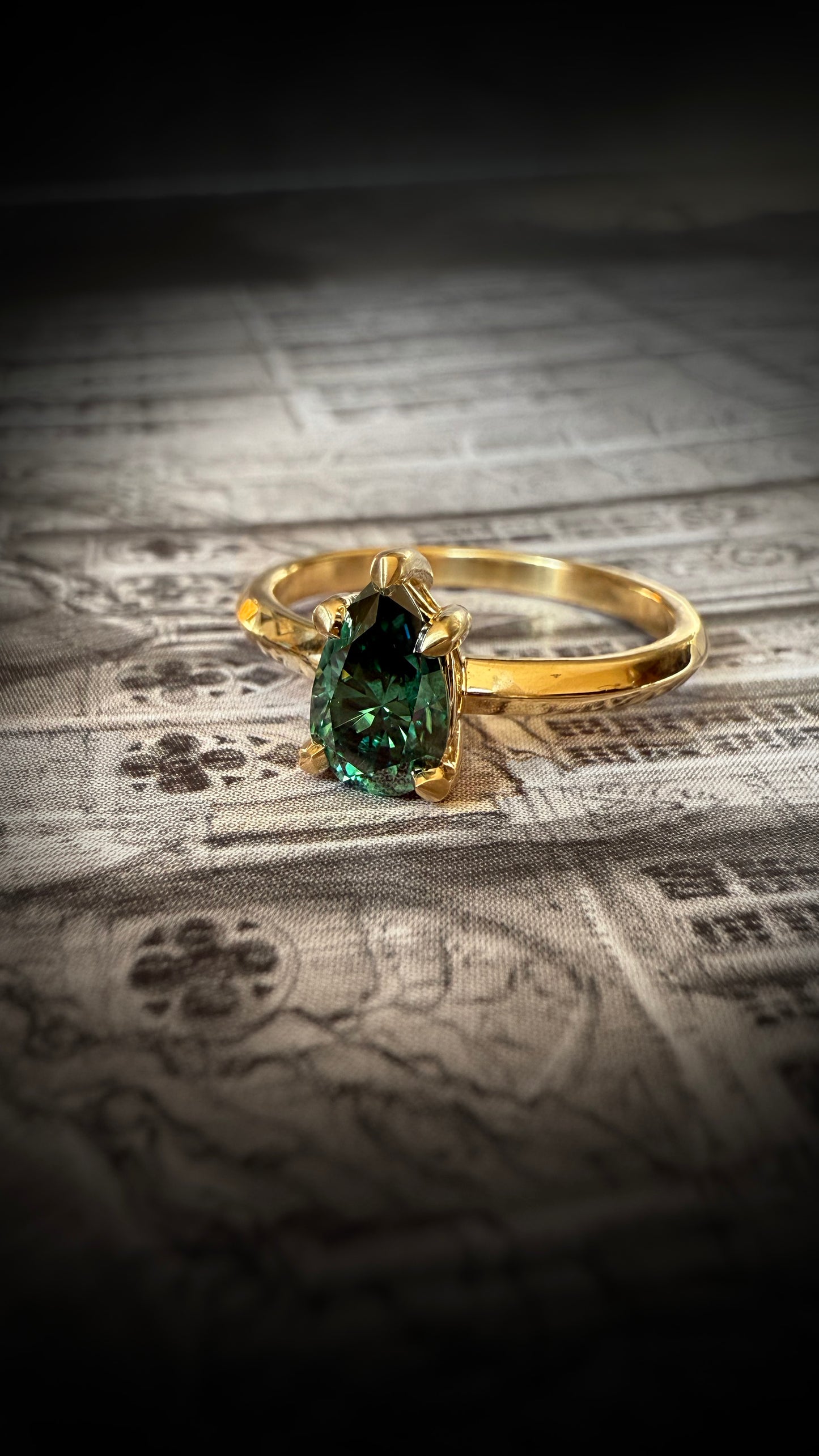 Olenna Pear Green Moissanite Ring