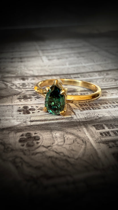 Olenna Pear Green Moissanite Ring