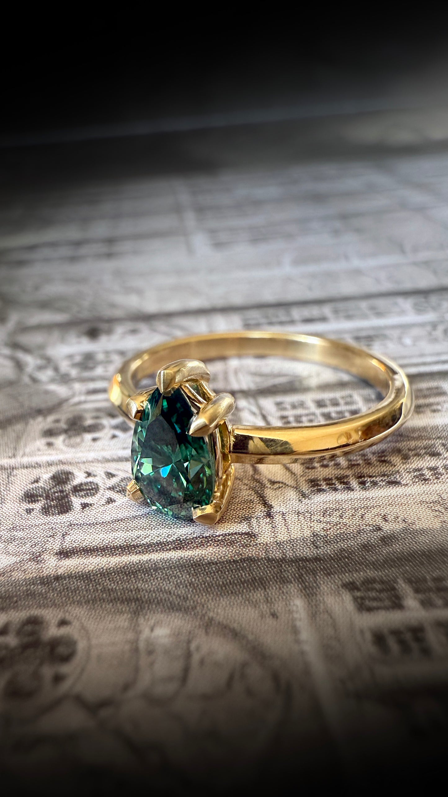Olenna Pear Green Moissanite Ring