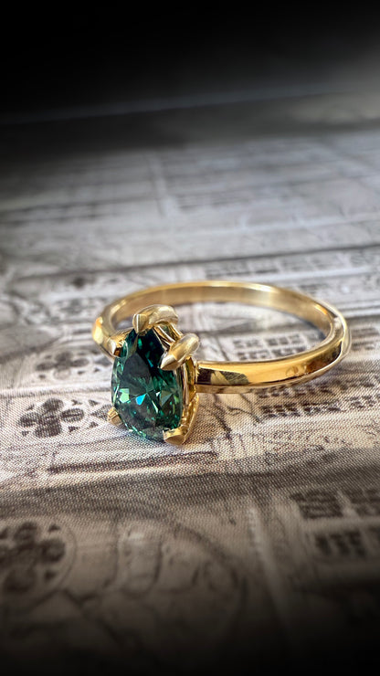 Olenna Pear Green Moissanite Ring