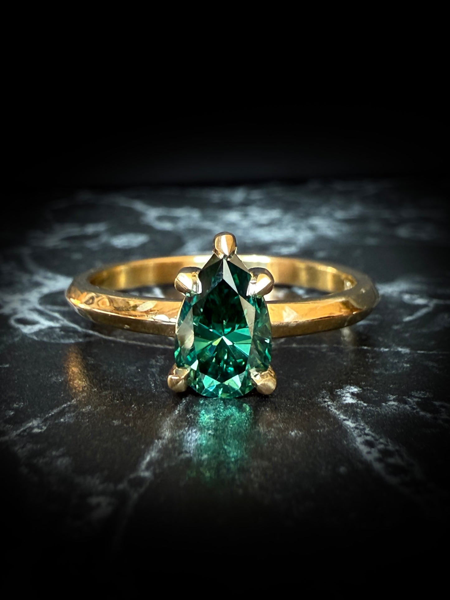 Olenna Pear Green Moissanite Ring