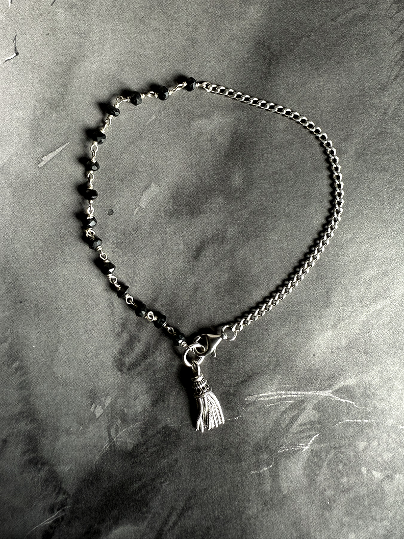 Onyx + Silver Split Tassel Bracelet