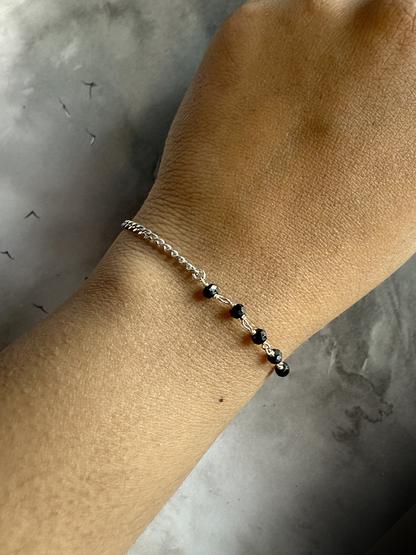 Onyx + Silver Split Tassel Bracelet