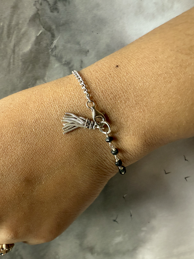 Onyx + Silver Split Tassel Bracelet